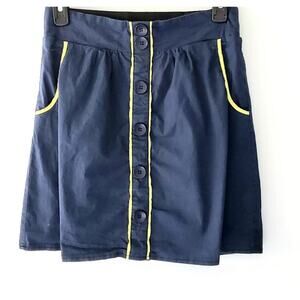 VINTAGE CRISS CROSS NAVY BLUE YELLOW MINI SKIRT - M